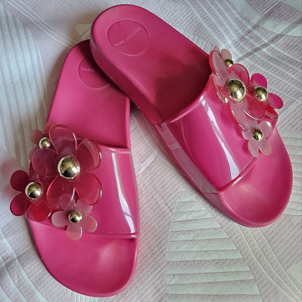 Sale Marc Jacobs daisy aqua slide sandals